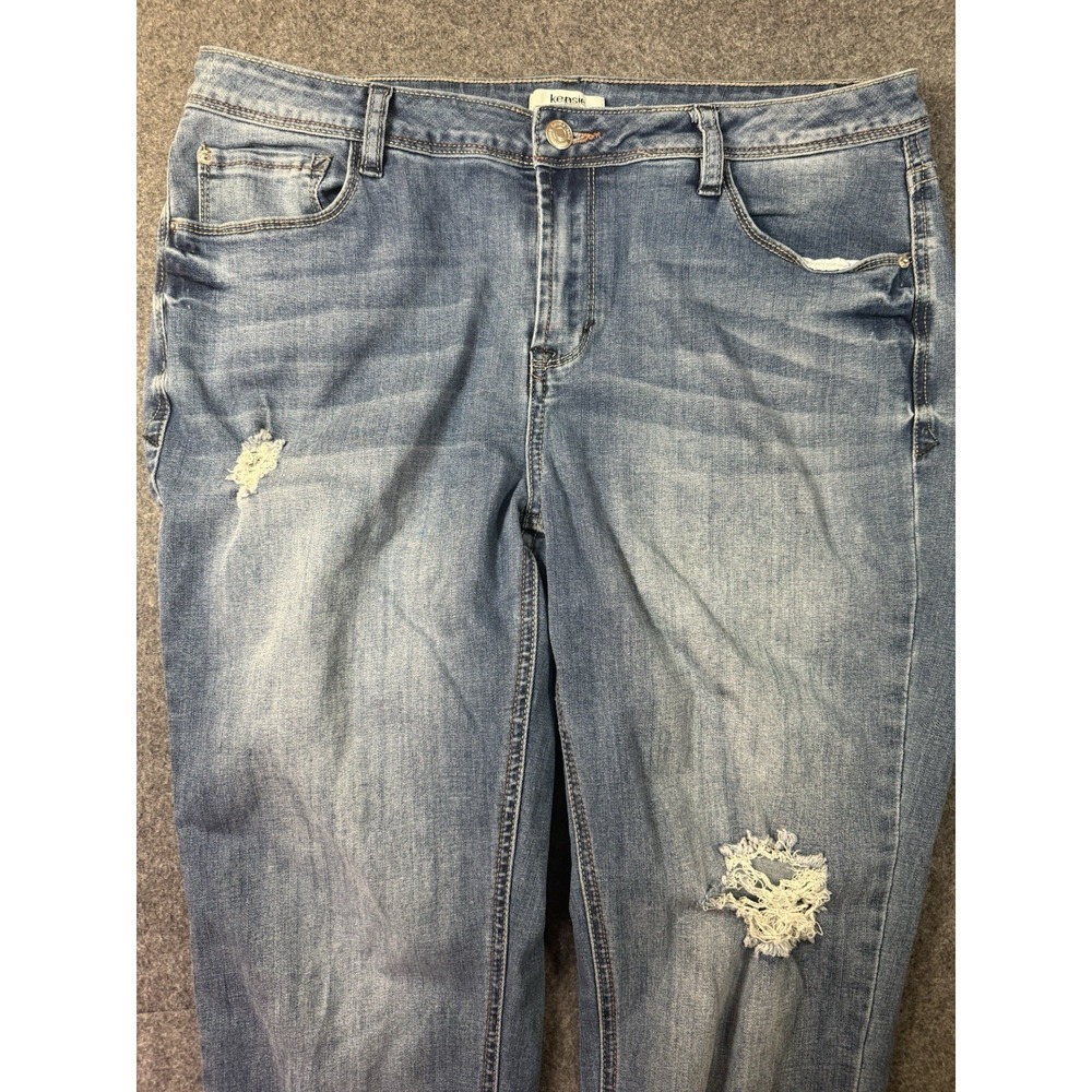 Kensie Jeans Women's Distressed Mid Rise Frayed Hem Slim Fit Blue Denim 12/31